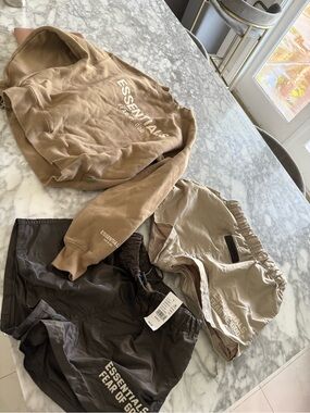 Essentials Kids Tan and Dark Brown Matching Sweatshirt & Shorts Set